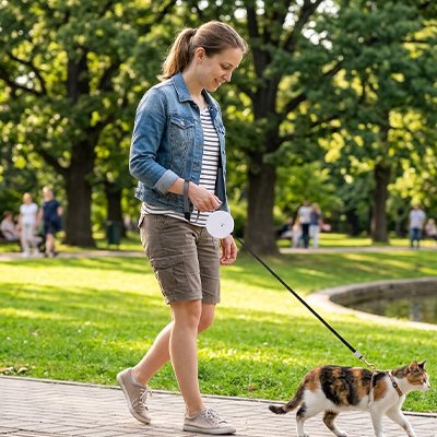 Femme avec Laisse pour Chat 