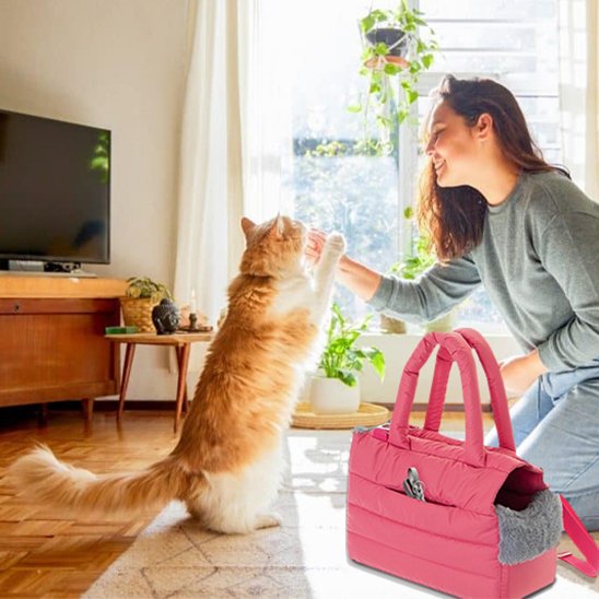 Femme avec sac de transport pour chat