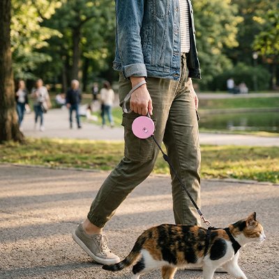 Homme avec Laisse pour Chat 